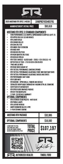 2025 Ford Mustang RTR SPEC 3 SC CORPORATE DEMO