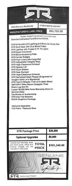 2025 Ford Bronco RTR ROVR CORPORATE DEMO