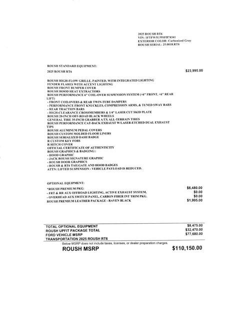 2025 Ford F-150 ROUSH F-150 RT6 CORPORATE DEMO